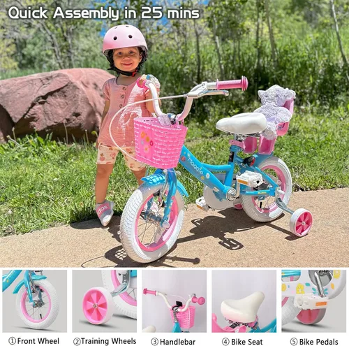 Miniatura 6 de Glerc Maggie Girls Bike, 12-20 Inch Kids Bike for 2-13 Years Old Children, Princess Style Kids Bicycle with Doll-Seat & Basket & Training Wheels