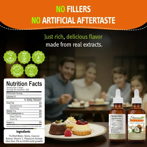Miniatura 2 de Stevia Select Stevia líquida con sabor a coco, café, té, bebida y edulcorante para hornear, totalmente natural, sin eritritol, alternativa de azúcar