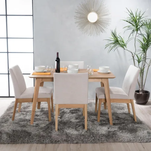 Miniatura 2 de Christopher Knight Home Kwame - Juego de comedor rectangular de 50 pulgadas, juego de 5 piezas, roble natural y beige claro