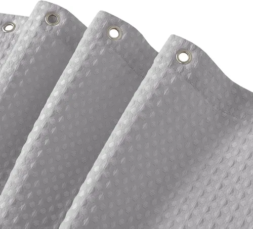 Miniatura 9 de Madison Park Cortina de ducha de tejido waffle con diseño a rayas en piezas, cortina de ducha de tela para baño con gestión de humedad 3M Rayas Taupe
