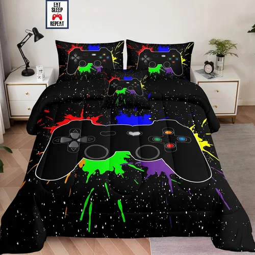 lris Bedding Juego de Edredón Gamer para Niños Tamaño Individual para Ropa de Cama, Juego de Ropa de Cama de 5 Piezas en una Bolsa, Juego de Cama