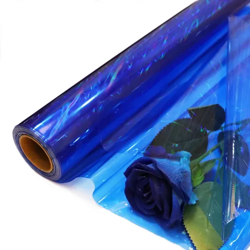 CMFYHM Rollo de envoltura de celofán azul iridescente I 86 cm de ancho X 30 m de largo I Celofán colorido perfecto para canastas, regalos, Azul claro