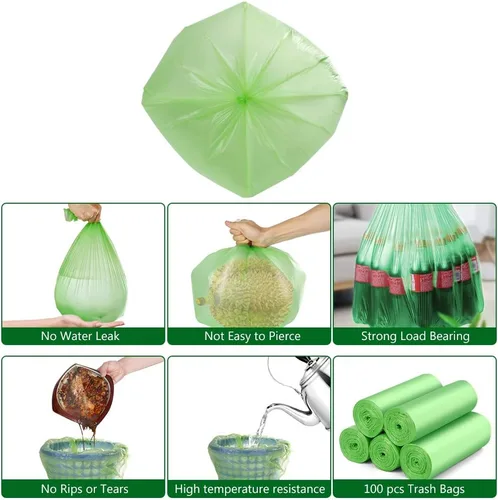 Miniatura 2 de Bolsas de basura biodegradables de 4 a 6 galones, 100 unidades, extra gruesas pequeñas bolsas de basura para reciclaje para cocina, baño, patio