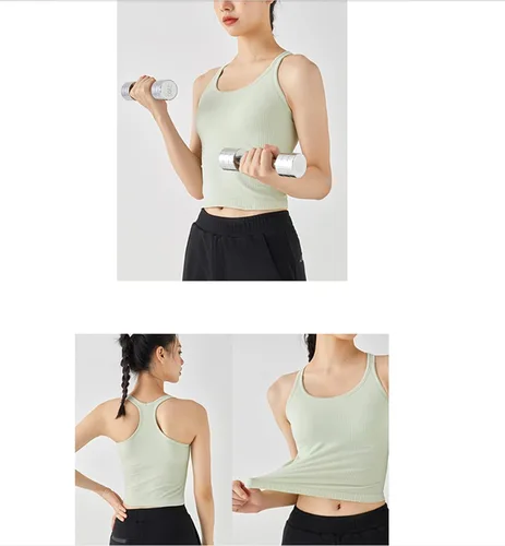 Miniatura 40 de sphinx cat - Camiseta corta de entrenamiento para mujer, camiseta sin mangas, acanalada, con espalda cruzada y brasier integrado