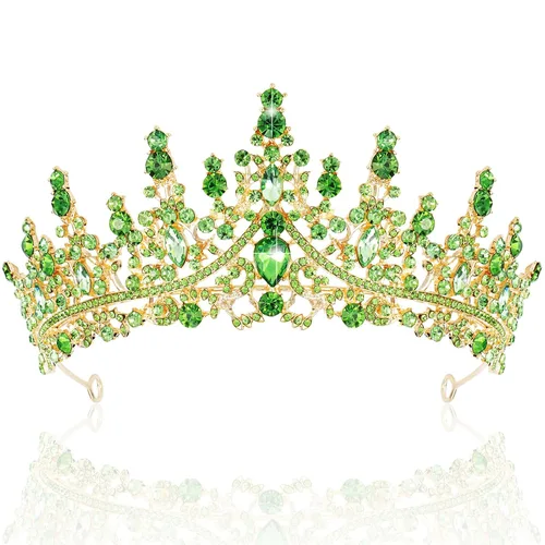 TOBATOBA Tiaras y coronas de color verde claro para mujer, tiara de princesa con diamantes de imitación, corona de cristal de reina real para mujer,