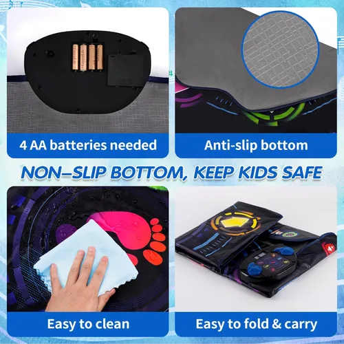 Miniatura 5 de Alfombrilla de baile electrónica para niños con 6 botones y Bluetooth inalámbrico, tapete de juego de baile con música incorporada de 9 niveles y 3