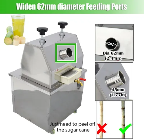 Miniatura 6 de INTBUYING Exprimidor eléctrico de caña de azúcar 1100W Máquina de prensa de caña de azúcar Tres rodillos de acero inoxidable Extractor de jugo