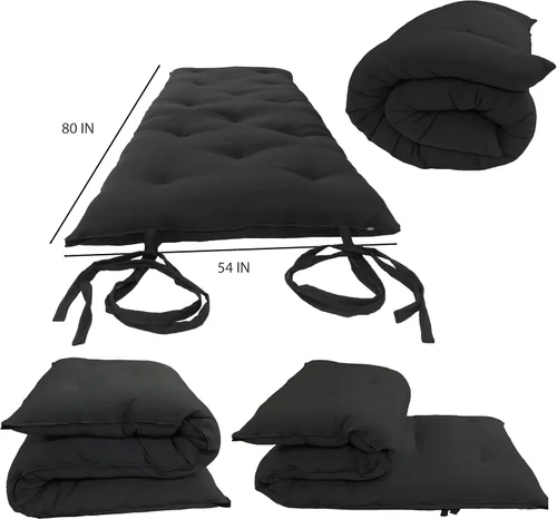 Miniatura 2 de D&D Futon Furniture Colchón tradicional japonés de futón rodante, bateo de algodón, espuma de poliéster, cama plegable (negro, 3 x 54 x 80 pulgadas)