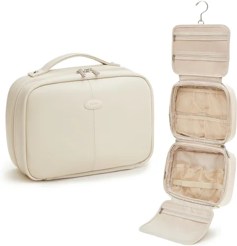 Miniatura 15 de EACHY Bolsa de Aseo Colgante de Viaje, Organizador de Maquillaje de Cuero PU con 4 Compartimentos Impermeable Tamaño Completo Artículos Esenciales