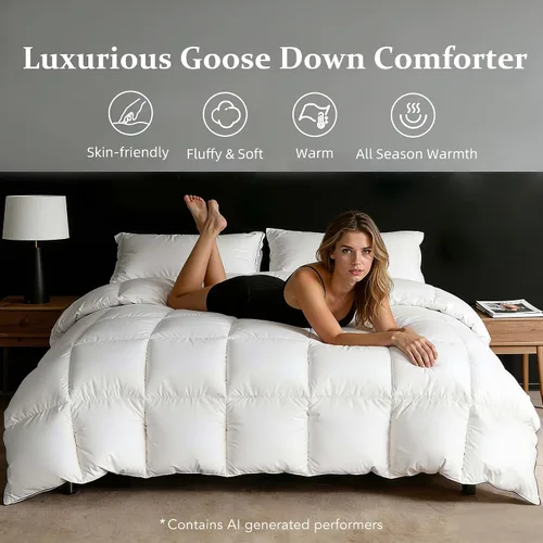 Miniatura 7 de Edredón de plumón de ganso tamaño King extra grande, inserto de duvet de 100% ganso blanco natural premium, potencia de relleno de 800+, funda 100%
