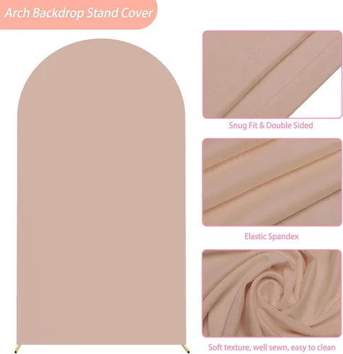 Miniatura 54 de Putros Cubierta de Arco de Boda 6 Pies Beige Spandex Ajustada Parte Superior Redonda Chiara Cubiertas de Soporte de Fondo para Decoración de Bodas