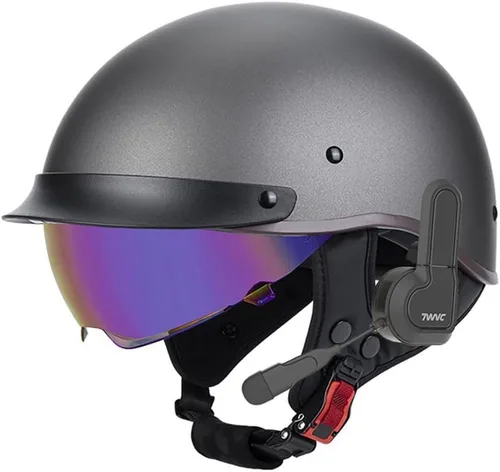 Miniatura 10 de Casco de motocicleta con Bluetooth, estilo alemán, casco abierto, aprobado por DOT, micrófono con altavoz integrado con visera retráctil