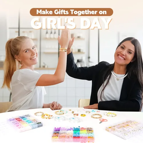 Miniatura 2 de Pizooro Juego de 3 cajas de cuentas de arcilla para hacer pulseras, 10500 piezas de cuentas para hacer joyas, cuentas redondas de letras con encanto