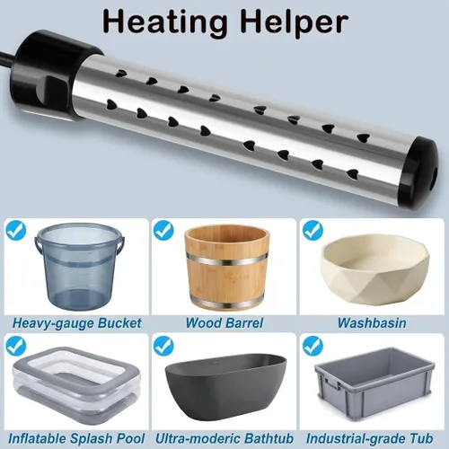 Miniatura 7 de Calentador de agua de inmersión de 2000 W, calentador de agua eléctrico portátil con termómetro LCD y protector de acero inoxidable 304, calentador