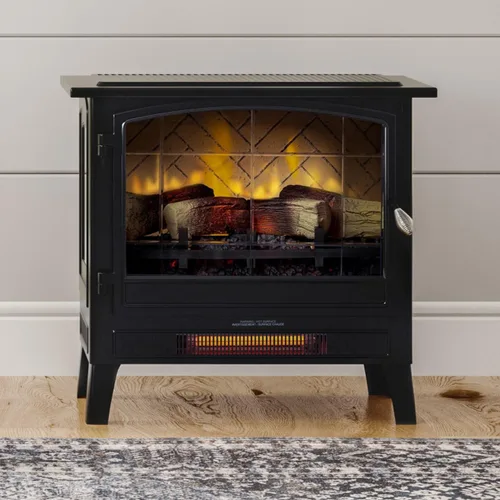 Country Living Calentador de Estufa Chimenea Eléctrica Infrarroja Independiente en Negro | Múltiples Colores de Llama, Diseño de Metal con Troncos