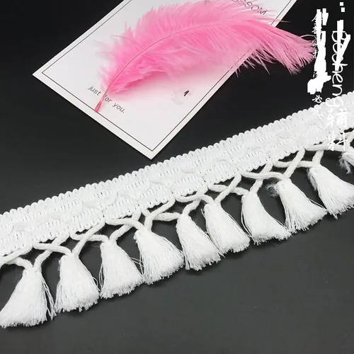 Miniatura 2 de Borlas de flecos de 5 yardas, flecos largos bohemios para cortinas, almohadas, alfombras, paraguas, manualidades, 2.4 in (blanco)