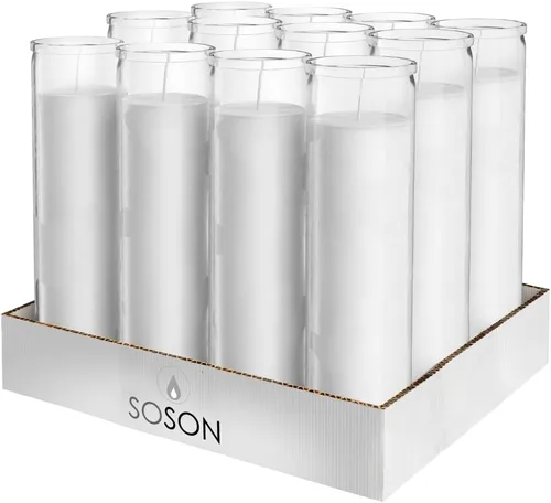 Miniatura 9 de Simply Soson - Velas de pilar blancas de 2x8 pulgadas de 7 días en vidrio, juego de 3, hasta 90 horas de tiempo de quemado, sin fragancia, velas