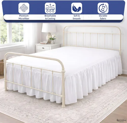 Miniatura 2 de KRISHNA Falda de cama con volantes y esquinas divididas Twin, 100% microfibra, calidad de hotel, falda de cama fruncida con caída de 14 pulgadas