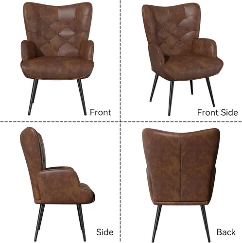 Miniatura 7 de Nalupatio Silla de Acento Moderna de Mediados de Siglo, Sillas Tapizadas en Cuero PU con Botones Capitoné, Sillón de Lectura con Respaldo Alto