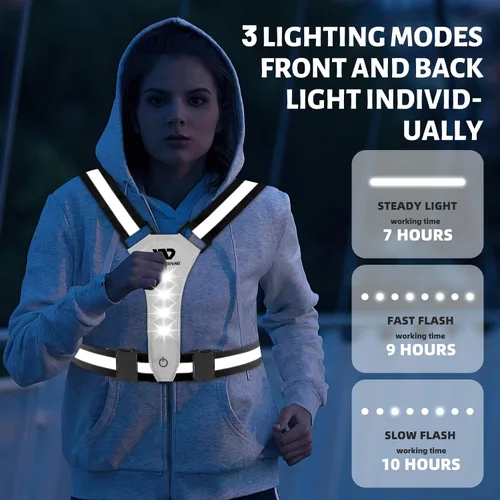 Miniatura 3 de West Biking Chaleco ligero para correr – Equipo reflectante LED para correr para caminar por la noche, chaleco de correr recargable de alta