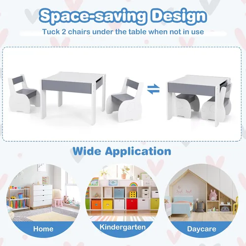 Miniatura 3 de Costzon Juego de mesa y silla para niños, mesa de actividades de madera 4 en 1 y 2 sillas con pizarra desmontable para arte, manualidades, dibujo