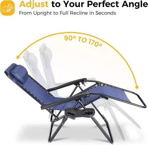 Miniatura 3 de NEWBULIG Juego de Sillas de Gravedad Cero de 2, Silla de Salón Plegable Portátil Ajustable para Acampar, Sillas Reclinables con Cojín Ajustable