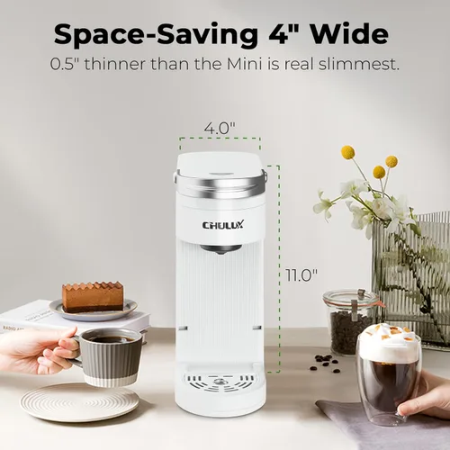 Miniatura 6 de Chulux Cafetera delgada de una sola porción para cápsulas K Pod, cafetera de una taza se ajusta a tazas de viaje de 7.3", máquina de café con Blanco