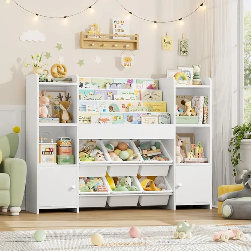 Miniatura 5 de FINETONES Organizador de almacenamiento de juguetes con 6 contenedores de juguetes, estantería organizadora de juguetes para niños con 6 Blanco