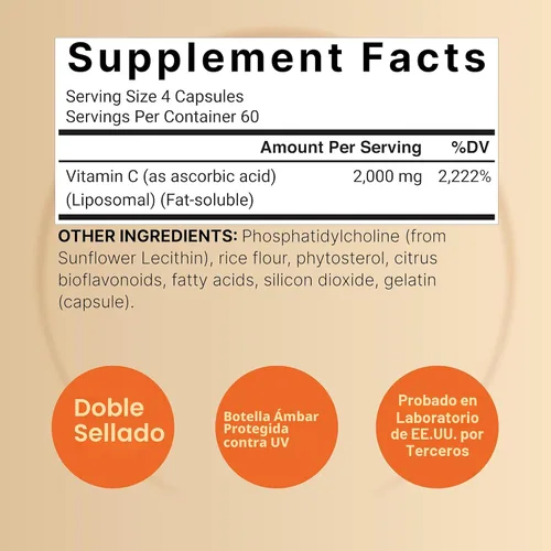 Miniatura 2 de NatureBell Vitamina C liposomal 2,000 mg por porción, 240 cápsulas Vitaminas solubles en grasa de alta absorción – Suplemento antioxidante