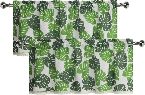 Miniatura 13 de BROSHAN Cortinas blancas y verdes para dormitorio, cortinas de ventana de hojas de plantas tropicales, 2 paneles de 78 pulgadas de largo, cortinas