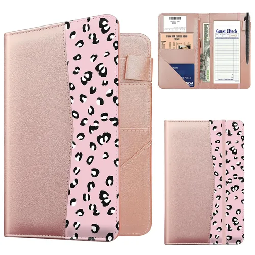 Miniatura 13 de Libro de Servidor, Libros de Servidor de Cuero PU para Mesera, Libro de Mesera con 1 Bolsillo con Cremallera, Billetera de Mesero con 9 Bolsillos