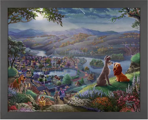Thomas Kinkade Studios Lady and the Tramp Falling In Love - Marco negro satinado (11 x 14 pulgadas)