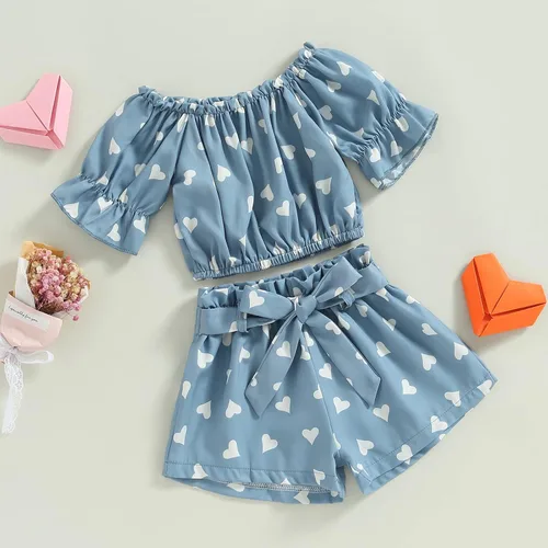 Miniatura 4 de Conjunto de 2 piezas de ropa con volantes y cuello halter floral para niños pequeños