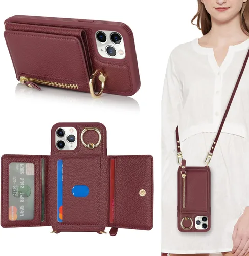Miniatura 21 de Funda para iPhone 8 Plus con Portarjetas, Funda de Teléfono para iPhone 8 Plus con Correa Bandolera Cordón Anillo de Soporte, Funda Cartera iPhone 7