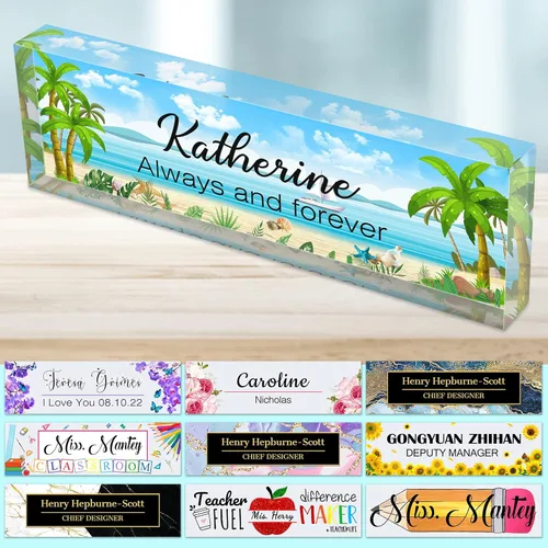 Miniatura 34 de Placa de nombre de escritorio personalizada para profesores, placa de nombre para escritorios, placa de escritorio de vidrio acrílico transparente