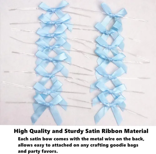 Miniatura 4 de 100 lazos preatados azul satinado de 3 pulgadas con lazos giratorios, bolsas de golosinas, paletas para pasteles y galletas