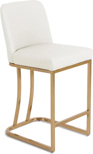 Miniatura 9 de Juego de 2 taburetes de bar de altura de mostrador de color blanco cremoso de 24 pulgadas, modernos taburetes de bar dorados con respaldo tapizado