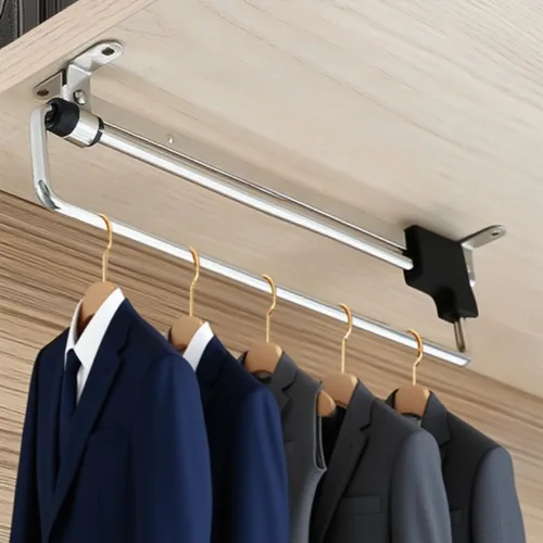 Miniatura 8 de Varilla extraíble para colgar ropa con tornillos de montaje, acero laminado en frío, negro y plateado, 14 varillas de valet para armario extraíble