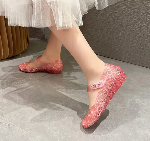 Miniatura 7 de OMGard Zapatos de gelatina para niñas, sandalias de cumpleaños de princesa de reina de la nieve para niñas pequeñas, sandalias azules con purpurina