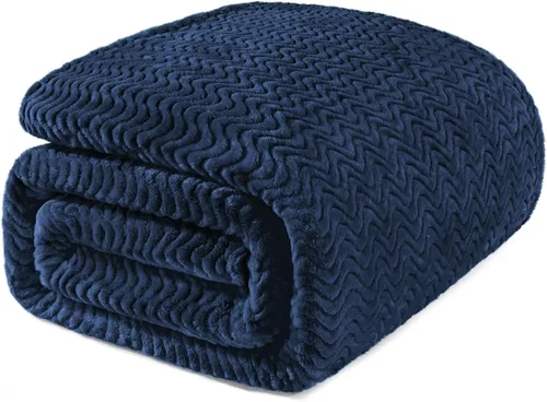 Exclusivo Mezcla - Manta Queen para cama, mantas de vellón ligeras y acogedoras con textura ondulada decorativa, adecuadas para invierno, azul Azul