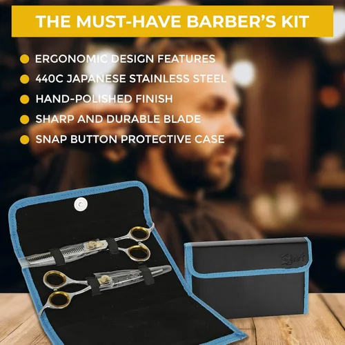 Miniatura 4 de SHARF Gold Touch - Kit de tijeras rectas de 6.5 pulgadas y tijeras de adelgazamiento de 30 dientes 440C, tijeras de peluquería profesionales