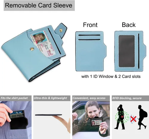 Miniatura 3 de FT FUNTOR RFID - Billetera de cuero para mujeres, tarjetero de mujer, pequeña billetera compacta de bolsillo con ventana para identificación
