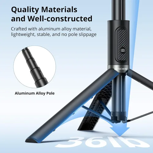 Miniatura 6 de SYNCWIRE Trípode de teléfono Selfie Stick de 55 pulgadas para iPhone, palo selfie de aluminio extensible todo en uno con control remoto, trípode
