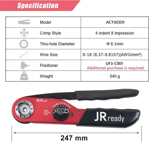 Miniatura 2 de JRready ACT-M309 Herramientas de mano Herramienta de prensado de cables Industrial Rango de media corriente ajustable Herramientas de crimpado
