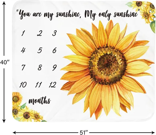 Miniatura 2 de Tebaby Manta mensual de hito para bebé niña, manta de girasol para recién nacido, regalo personalizado para ducha, decoración floral de guardería