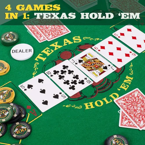 Miniatura 4 de Brybelly Casino Night - Juego completo 4 en 1 con fieltros, rueda, 100 fichas, dados y cartas para blackjack, craps, ruleta y Texas Hold'em - Tapete