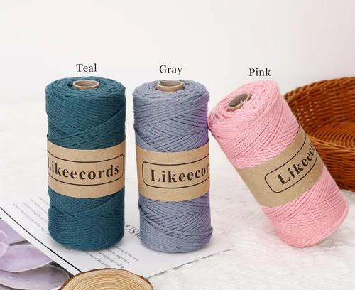 Miniatura 4 de Likeecords 100% Hilo de Algodón Cordón de Crochet para Bolsas 2mm 350 Yardas Cordón de Macramé Trenzado Cordón de Macramé Hilo de Crochet Regalo