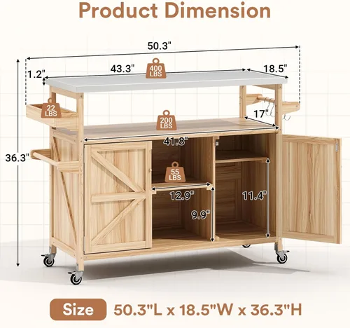 Miniatura 2 de Zevemomo - Carrito de parrilla al aire libre con almacenamiento, mesa de acero inoxidable para isla de cocina al aire libre, gabinete de buffet al