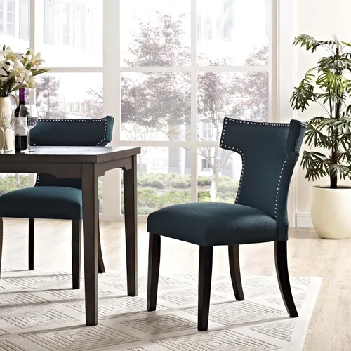 Miniatura 2 de Modway Curve Mid-Century - Moderna tela tapizada con ribete de cabeza de clavo en color azul, una silla Celeste