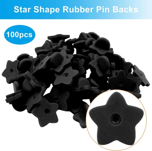 Miniatura 2 de Paquete de 100 pines de goma en forma de estrella, soporte de broche para corbata de sombrero de insignia de uniforme (negro)